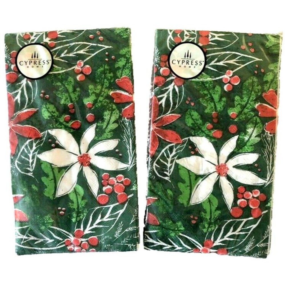 Christmas Cypress Paper Towels Napkins Set of 2 Poinsettia Holly 15 Ct Decoupage